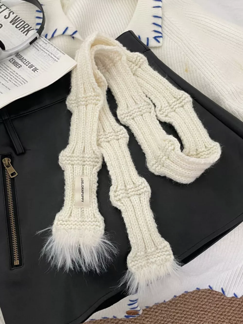 Knitted Plush Trim Scarf, image 16