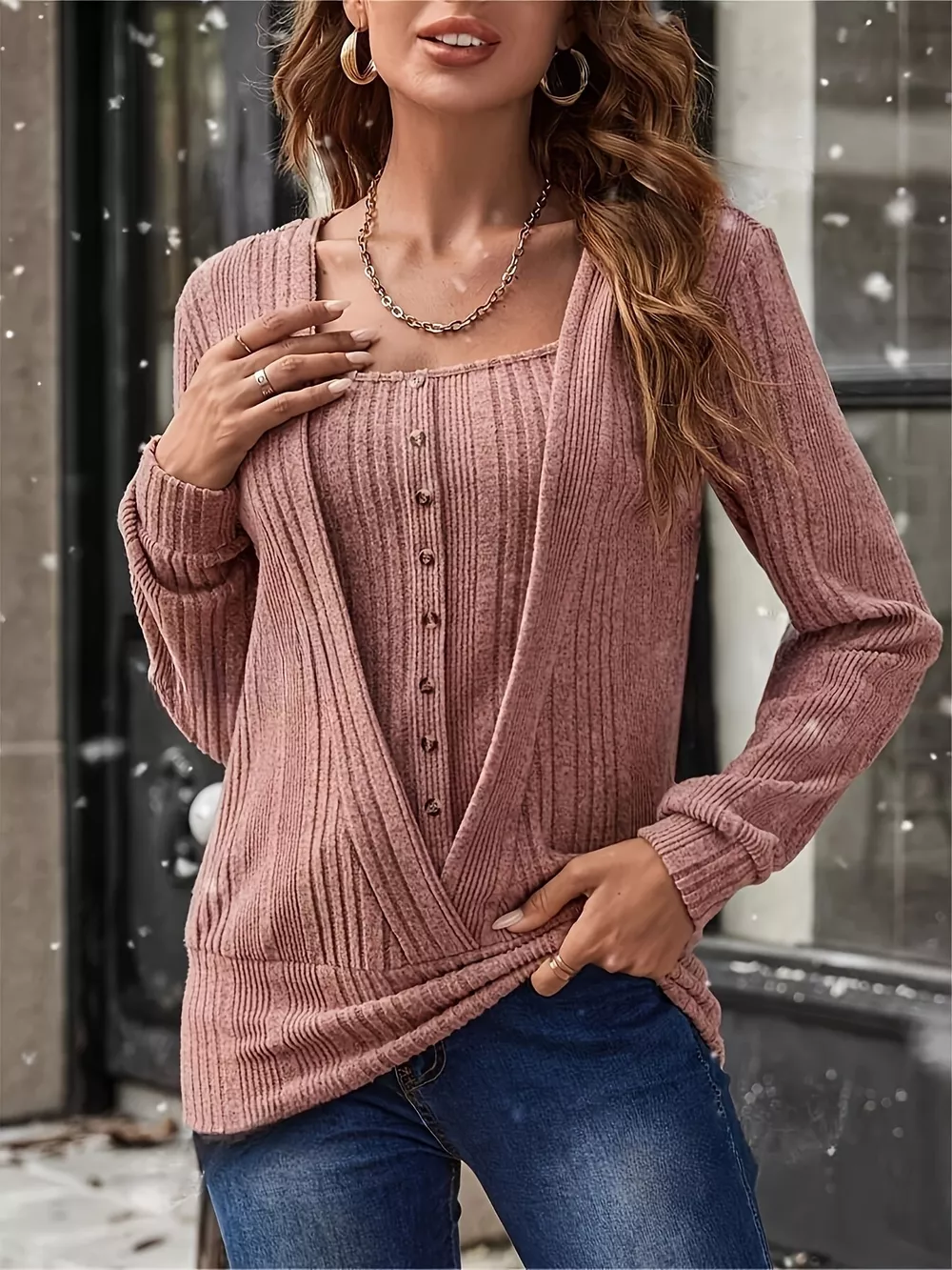 Ribbed Knit Faux Layered T-Shirt, image 7