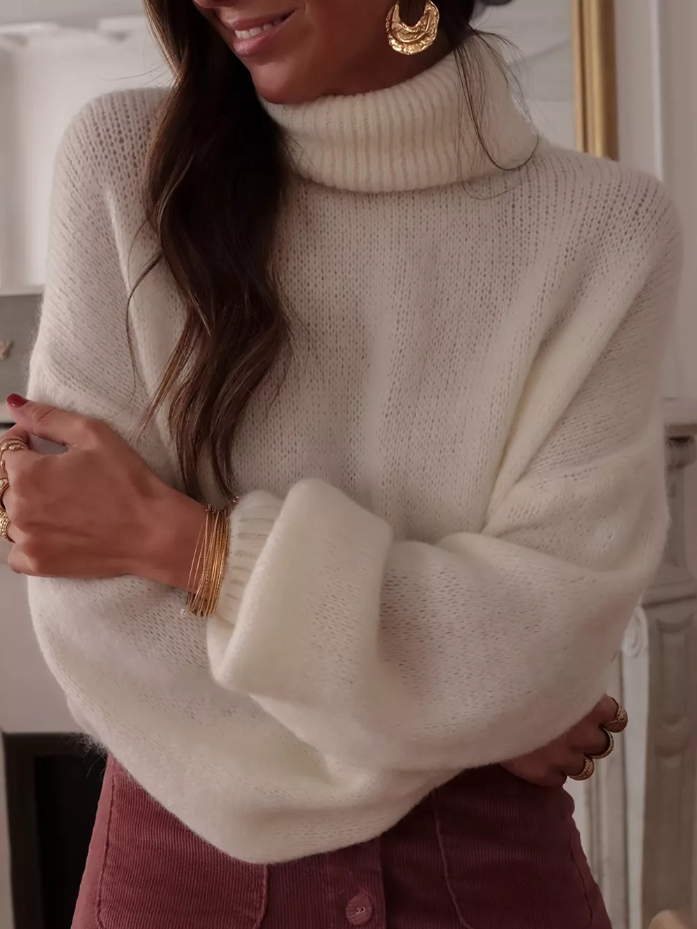 Turtleneck Oversized Dropped Shoulder Sweater, image 4
