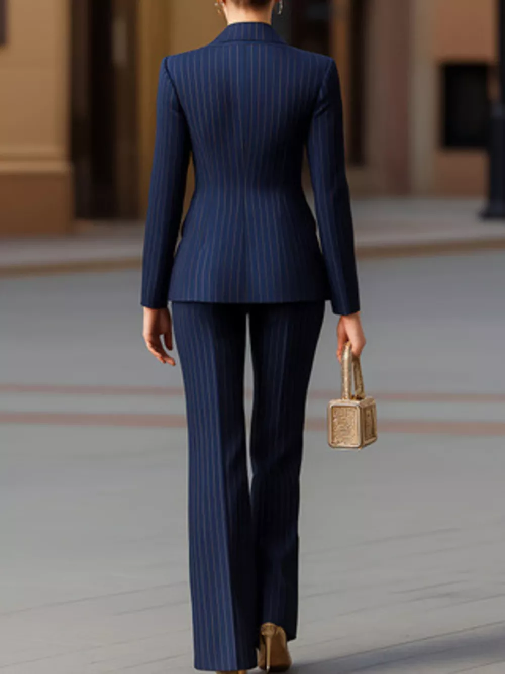 Striped Double-Breasted Blazer & Wide Leg Pants Set, image 5