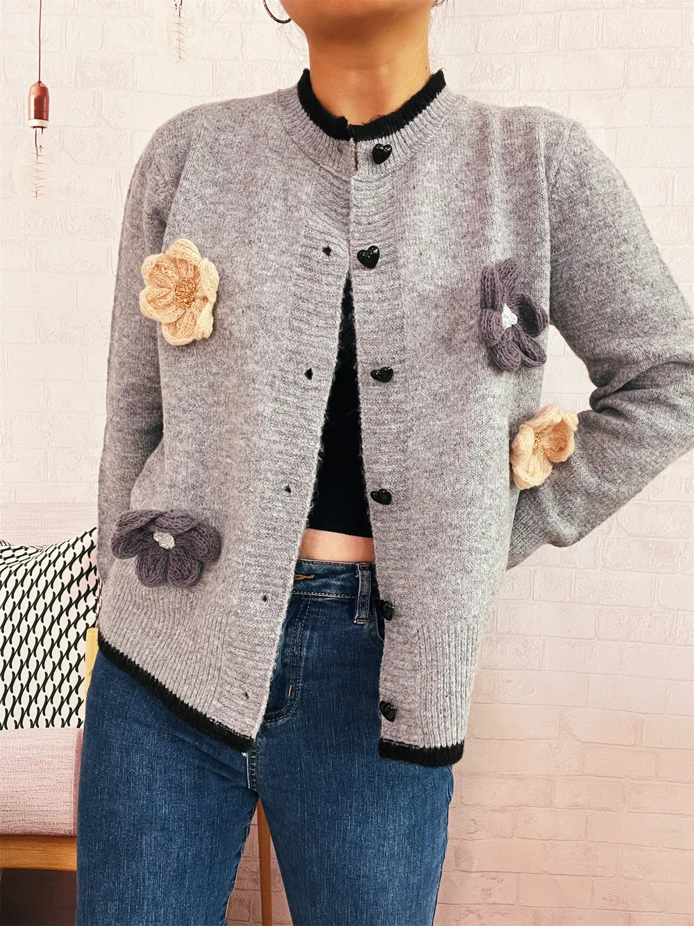 Flower Button Up Long Sleeve Cardigan, image 14