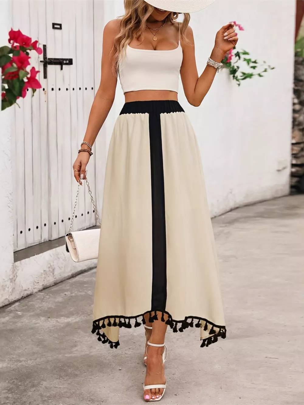 Tassel Trim High Waist Skirt