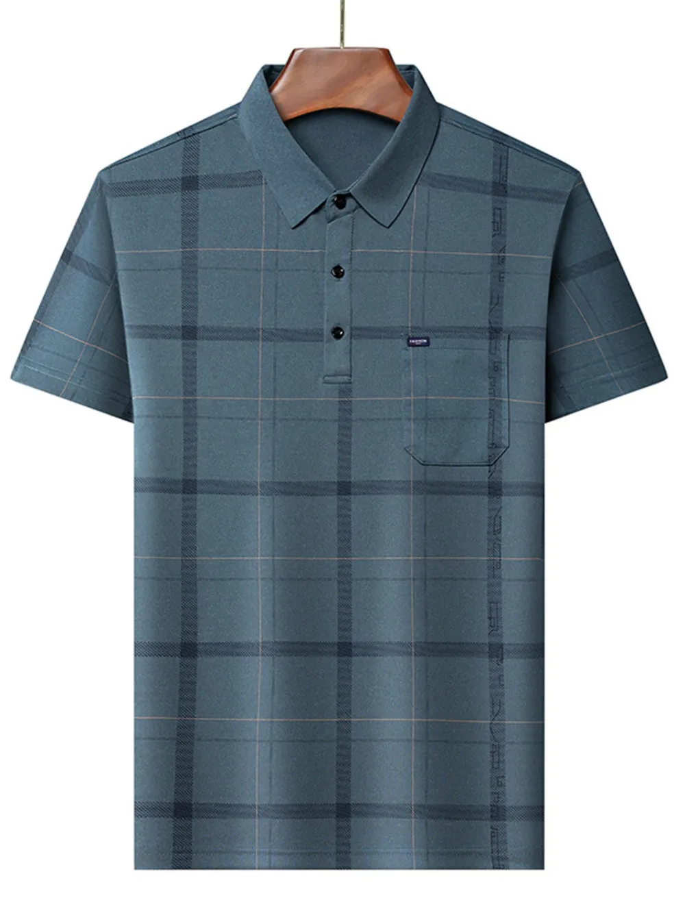 Men's Plus Size Classic Plaid Pattern Polo Shirt with Pocket, image 2