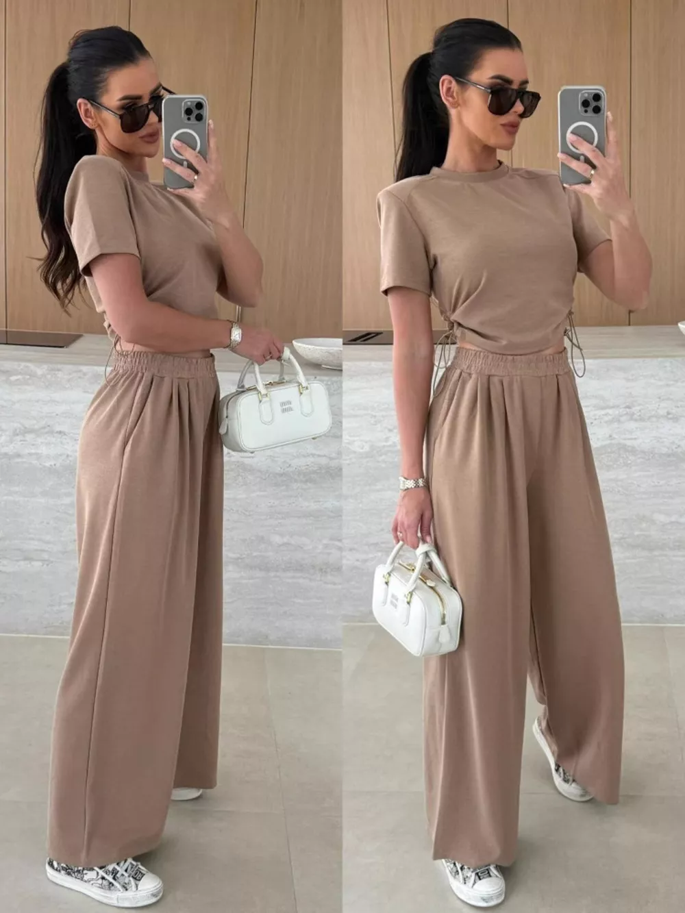 Drawstring Crop Top and Wide-Leg Pants Set, image 14
