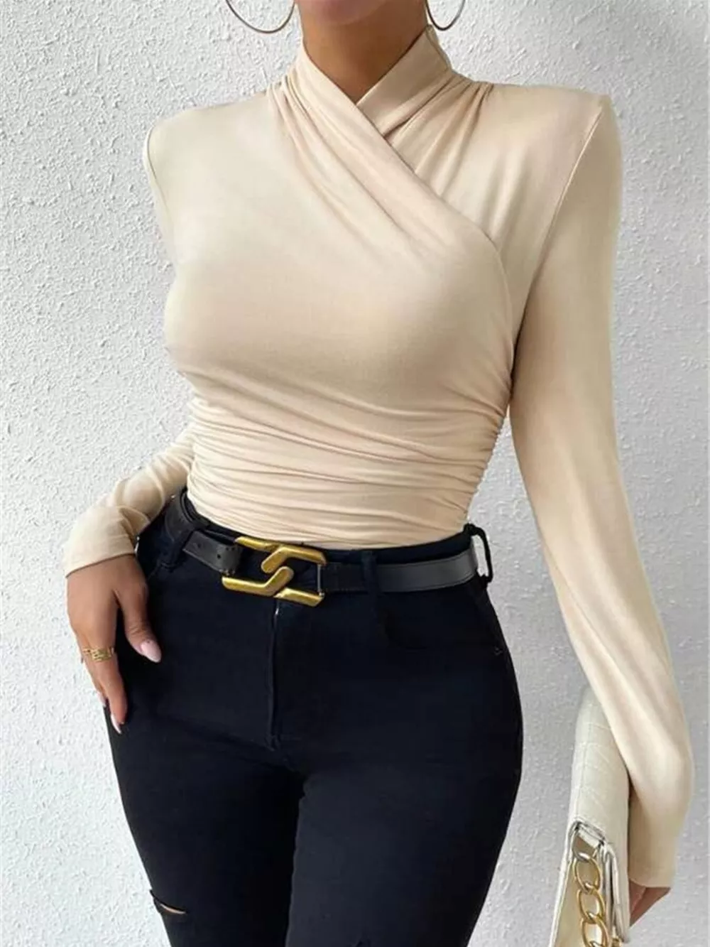 Ruched Long Sleeve Slim Fit Top