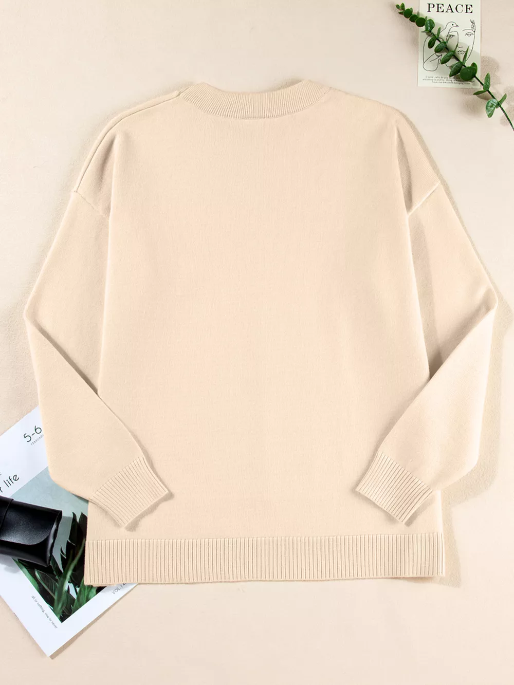 Front Center Seam Drop Shoulder Solid Sweater, image 8