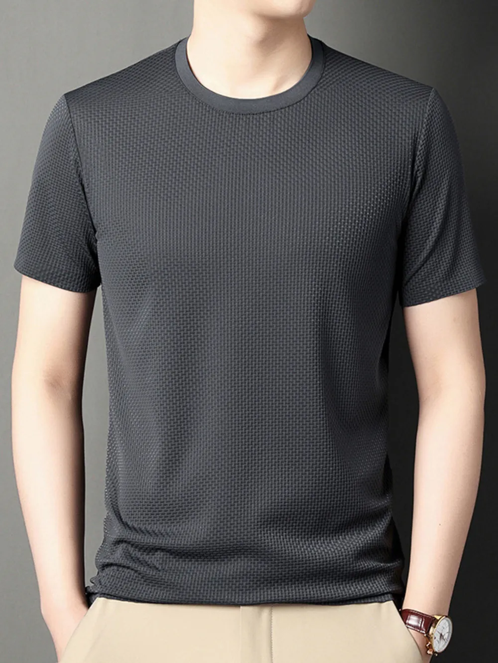 Men's Plus Size Breathable Texture Short Sleeve T-Shirt, image 7