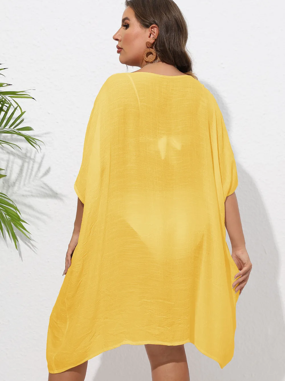 Crochet Trim V-Neck Beach Cover Up Dress, image 50