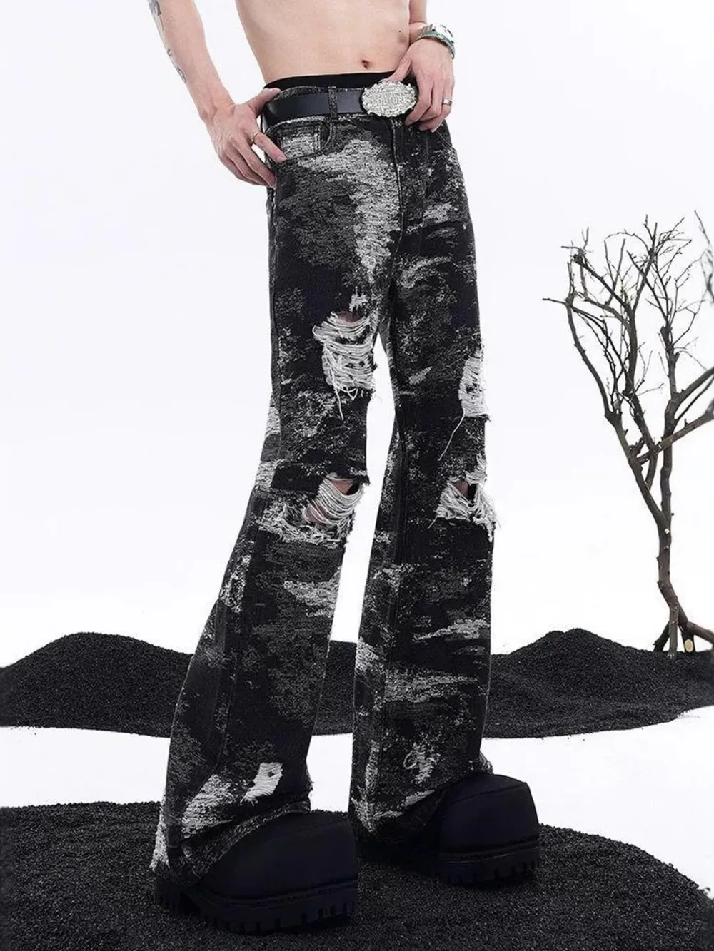 Men's Distressed Wide Leg Jeans, image 3