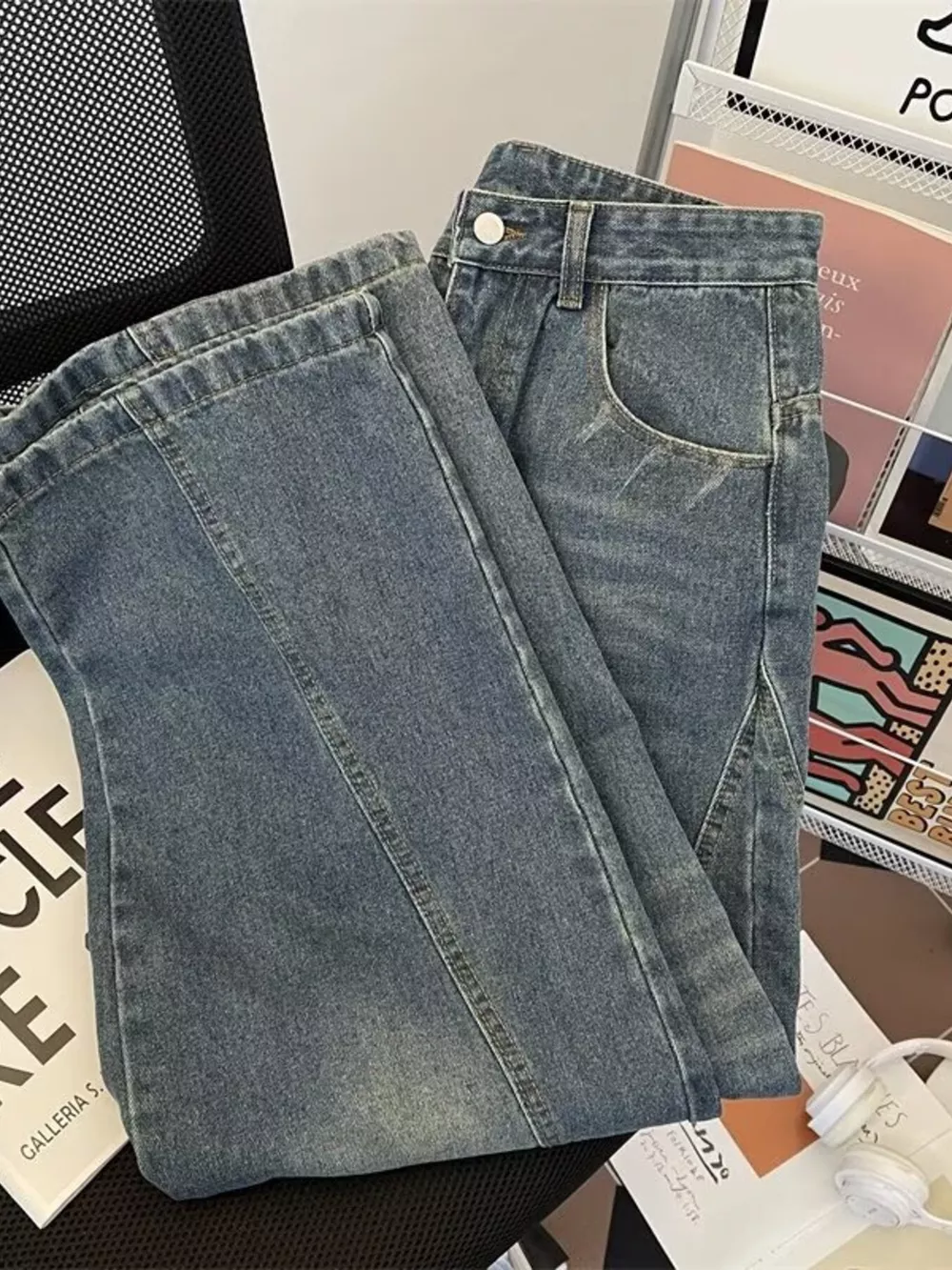 Men's Plus Size Vintage Wash Wide Leg Jeans, image 5
