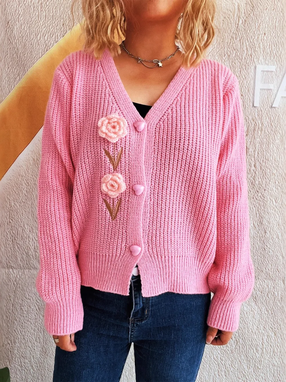 Flower V-Neck Button Up Cardigan, image 11