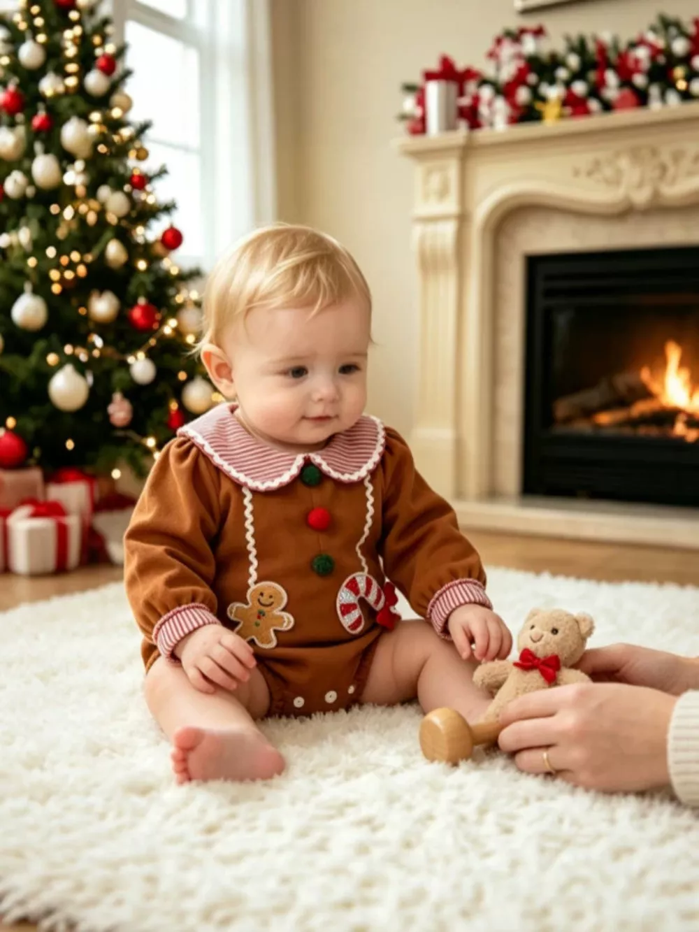 Children's Christmas Gingerbread Long-Sleeve Baby One-Piece