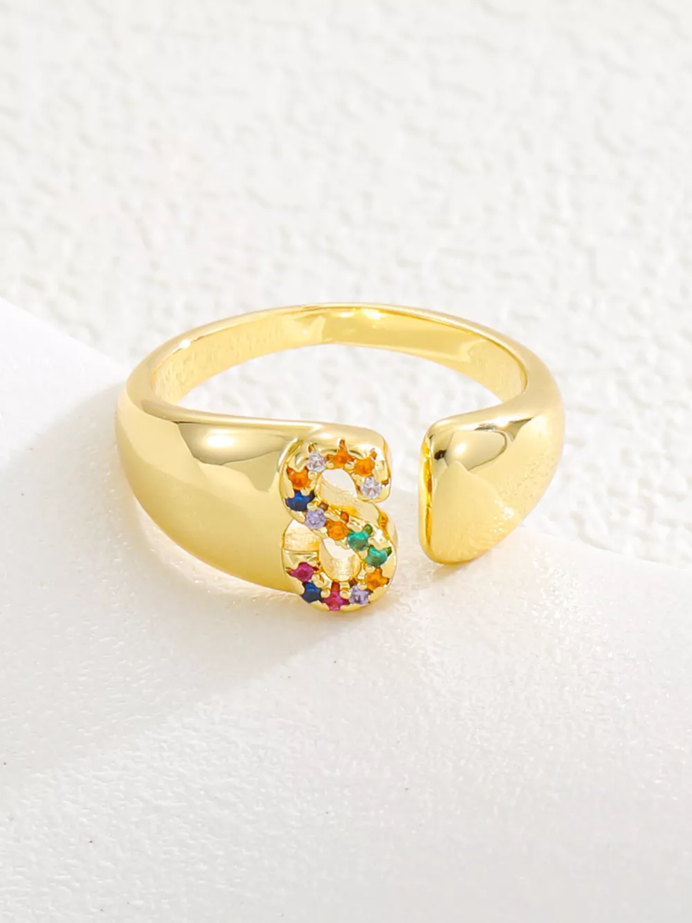 18K Gold-Plated Zircon Letter Ring, image 22