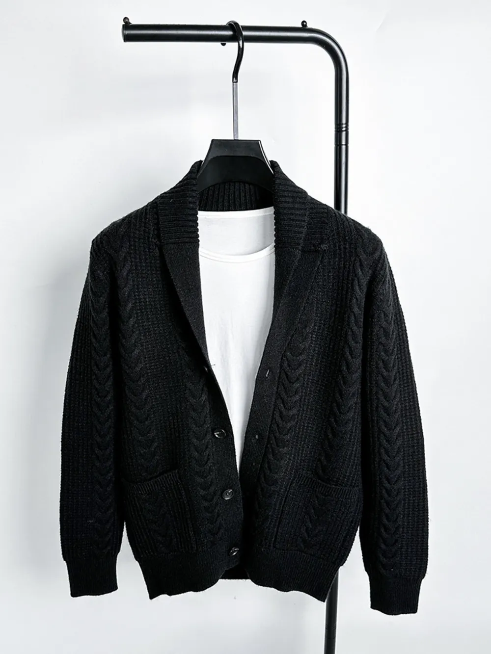 Men's Plus Size Cable Knit Button Up Cardigan