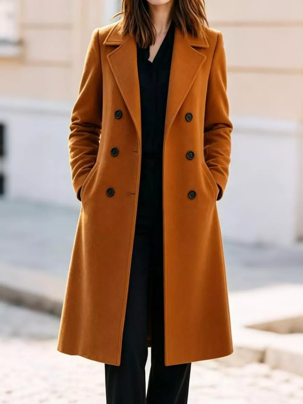 Double-Breasted Lapel Collar Coat, image 10