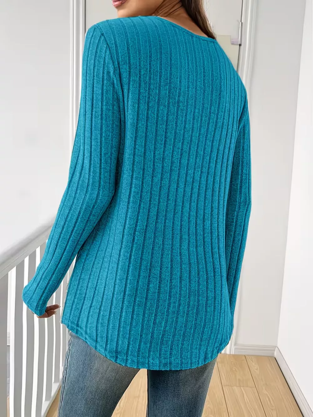 Ribbed Knit Long Sleeve T-Shirt, image 8