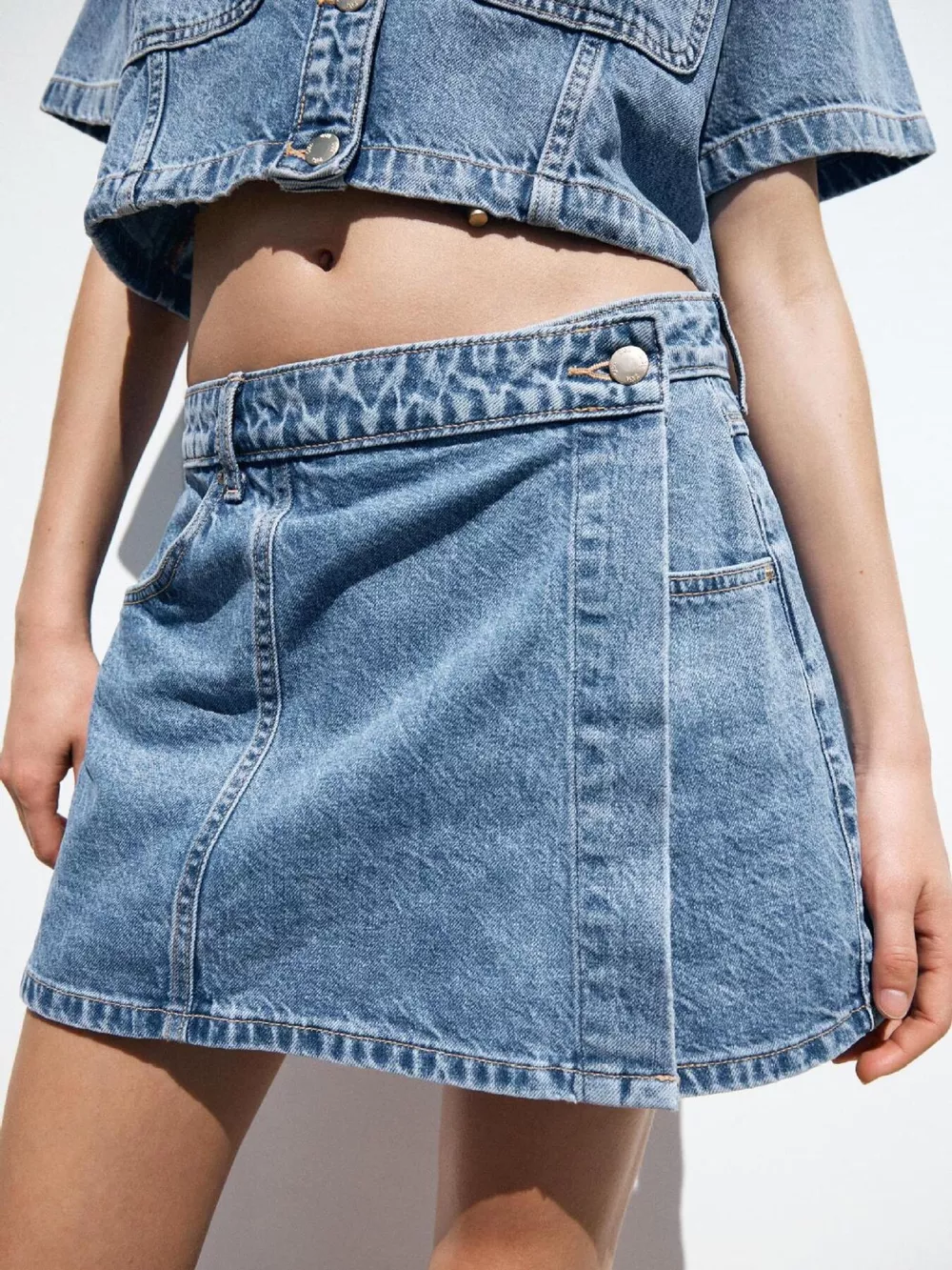 Button Up Short Sleeve Top and Skort Denim Set, image 19