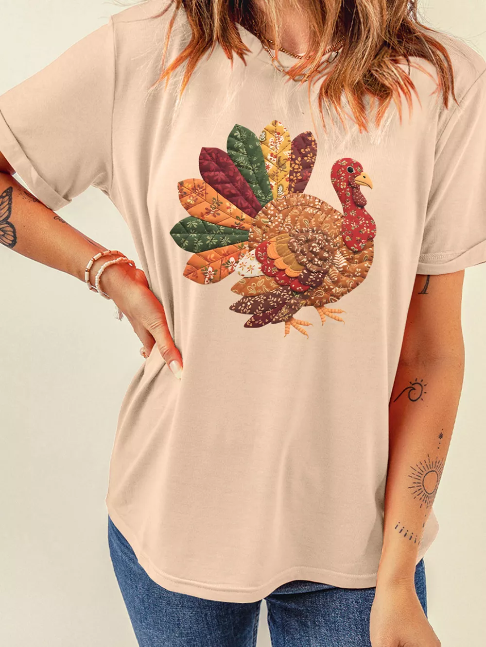 Full Size Thanksgiving Turkey Graphic Casual T Shirt Plus Size, image 3