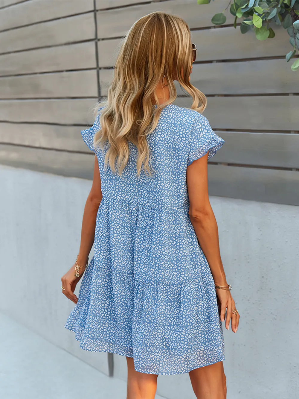 Floral Print V-Neck Ruffle Tiered Summer Mini Dress, image 24