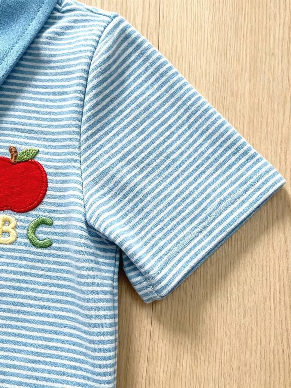 Children's Striped Polo Shirt & Shorts Set with Apple Embroidery, image 5