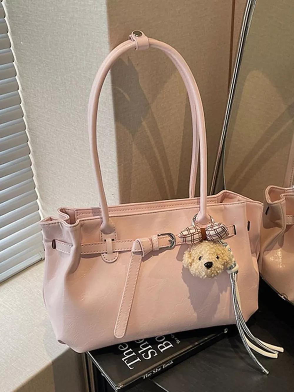 Leather Shoulder Bag with Dog Charm, image 2