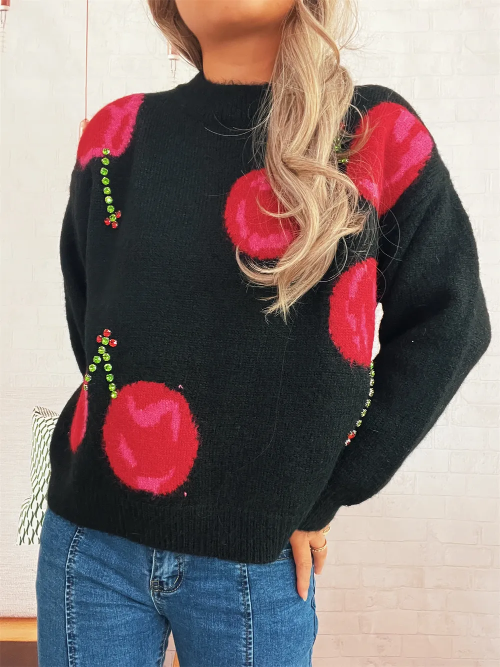 Contrast Cherry Round Neck Sweater, image 8