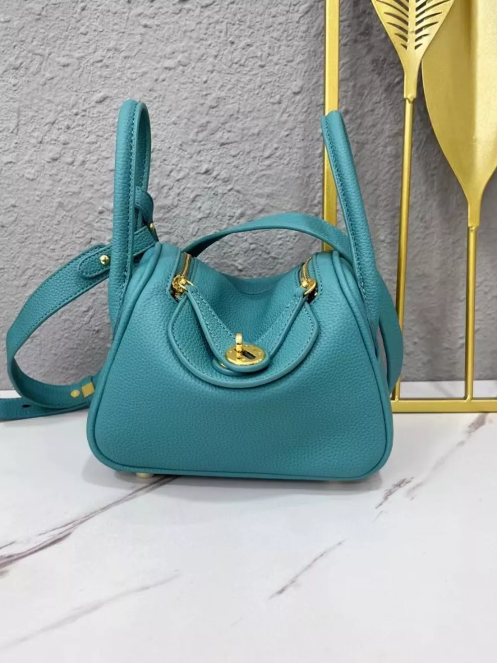 Gold-Tone Hardware Leather Crossbody Bag