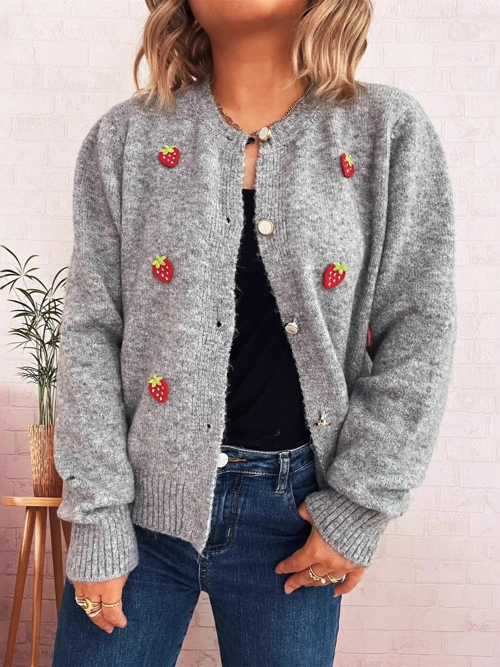 Strawberry Button Up Long Sleeve Cardigan, image 27