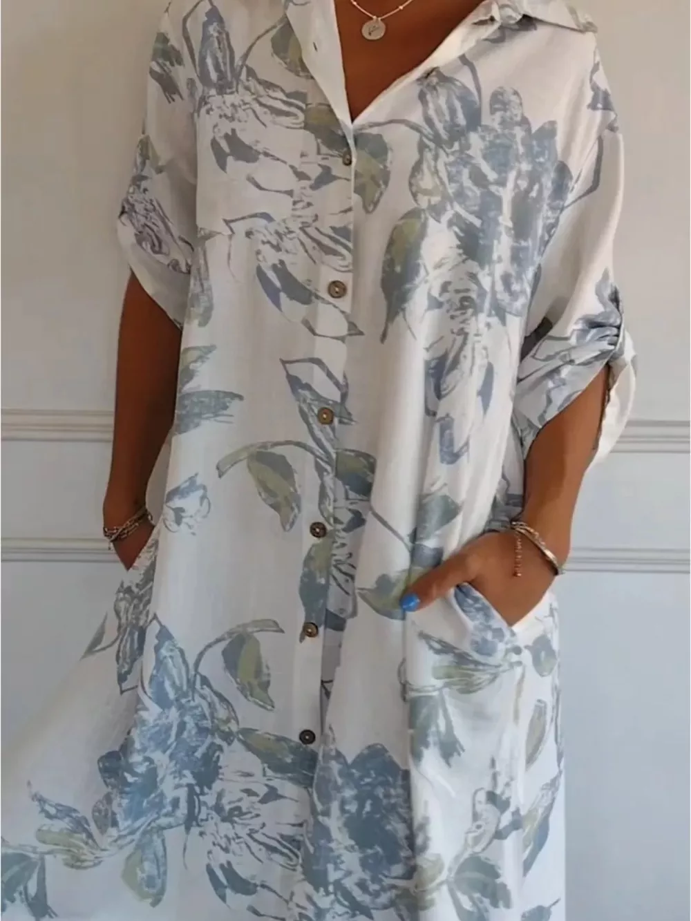 Full Size Floral Print Button-Up Shirt Dress Plus Size, image 8