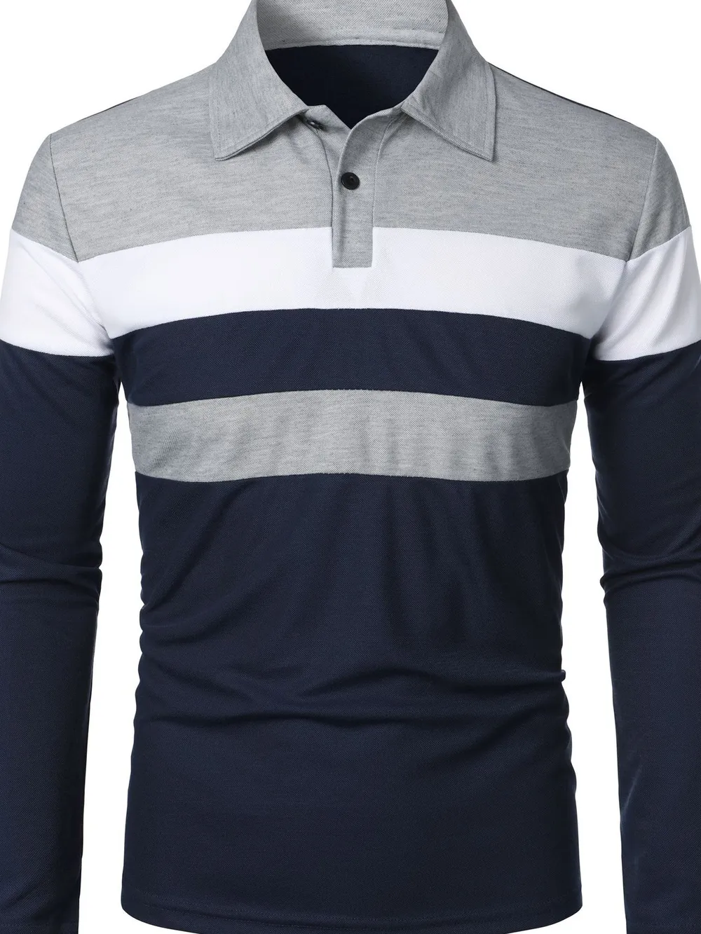 Men's Full Size Color Block Long Sleeve Polo Plus Size, image 13