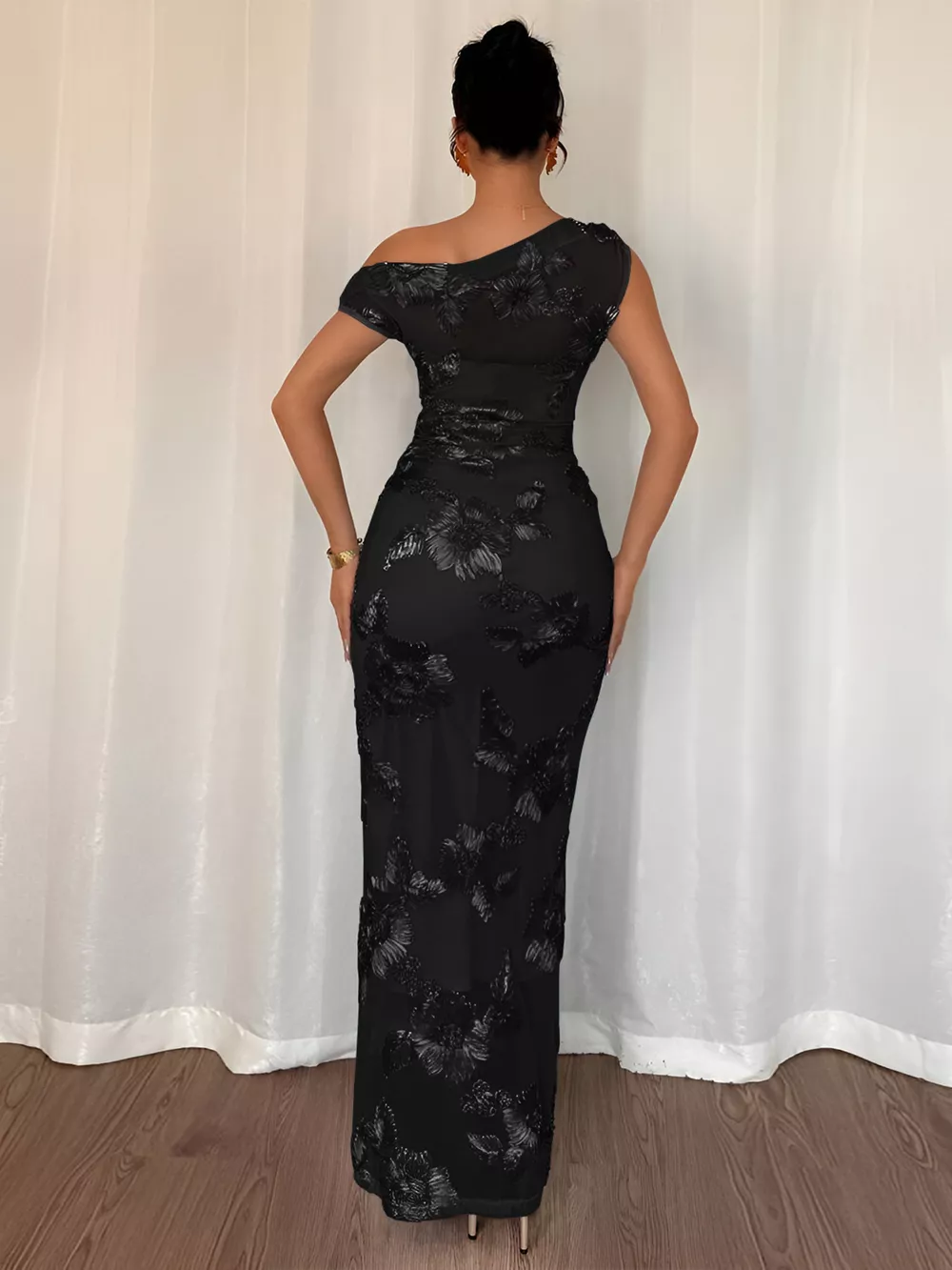 Embroidered One Shoulder Maxi Dress, image 6