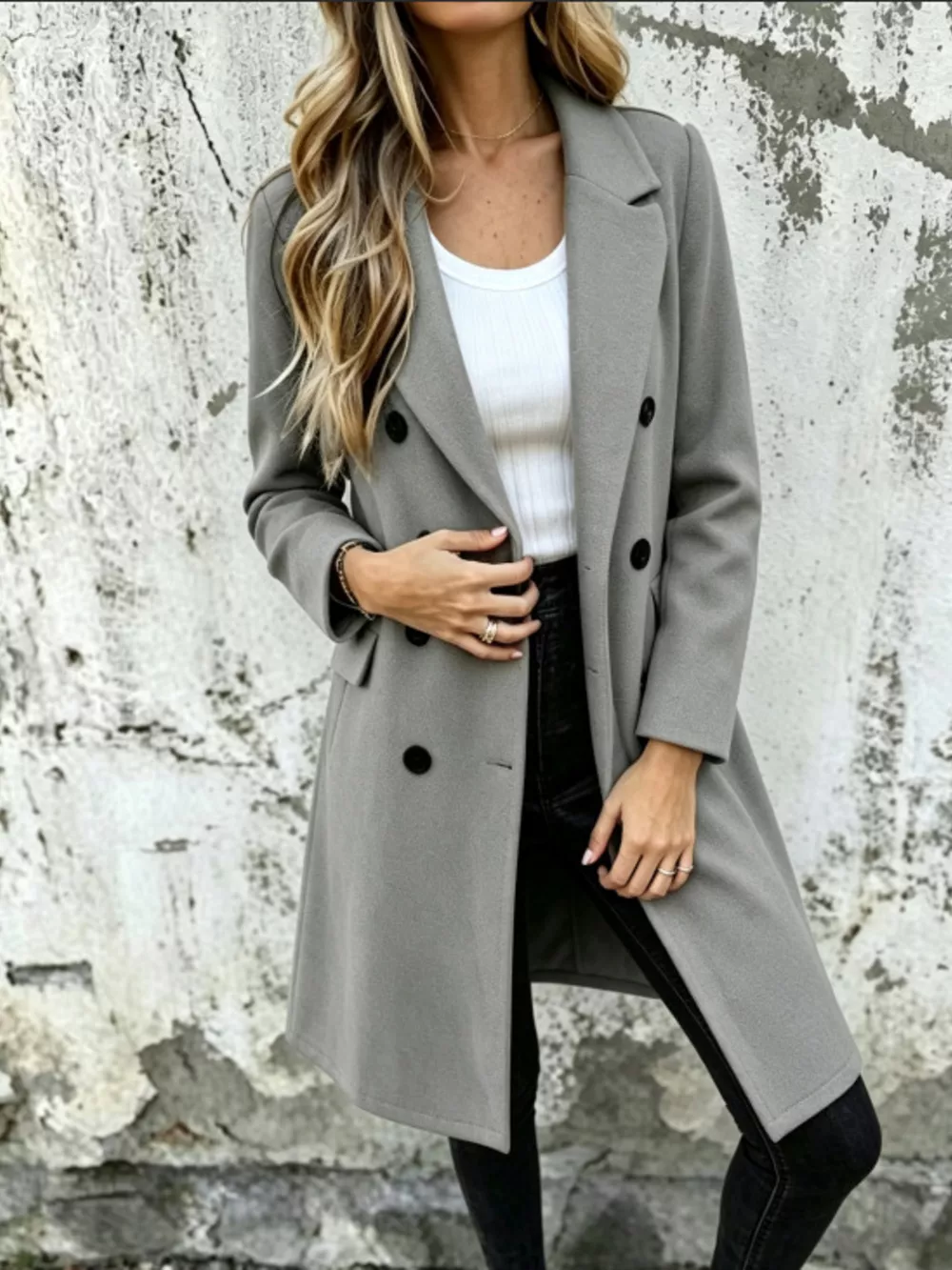 Full Size Double-Breasted Lapel Collar Coat Plus Size, image 4