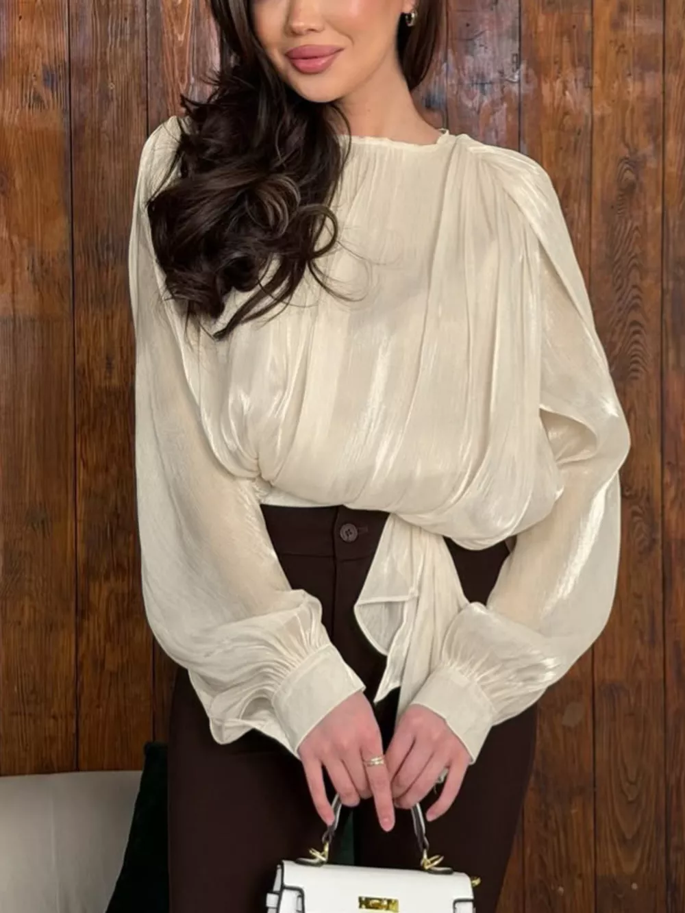 Metallic Sheen Blouse with Tie Detail