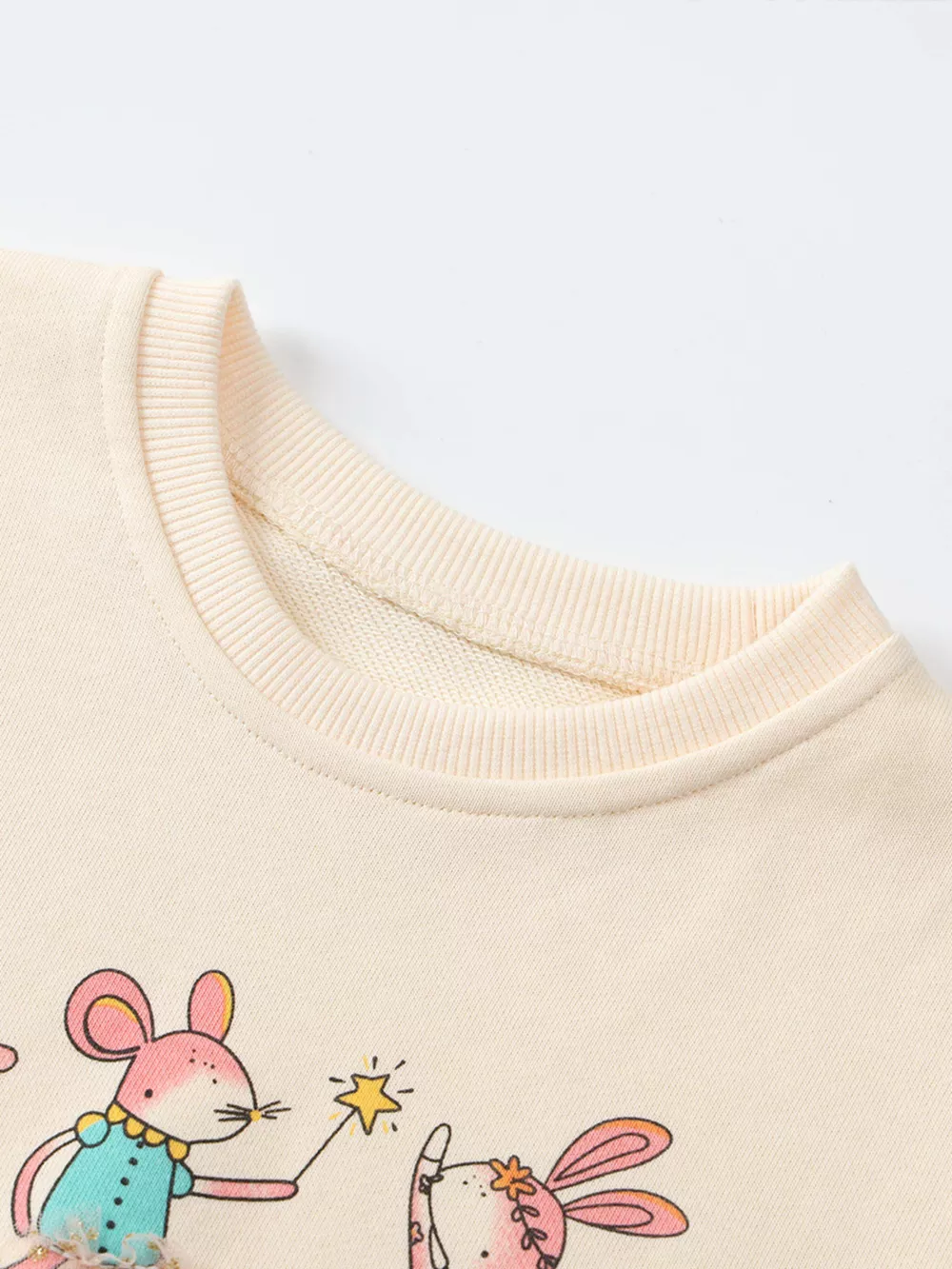 Children's Cartoon Animal Mesh Trim Sweatshirt, image 3