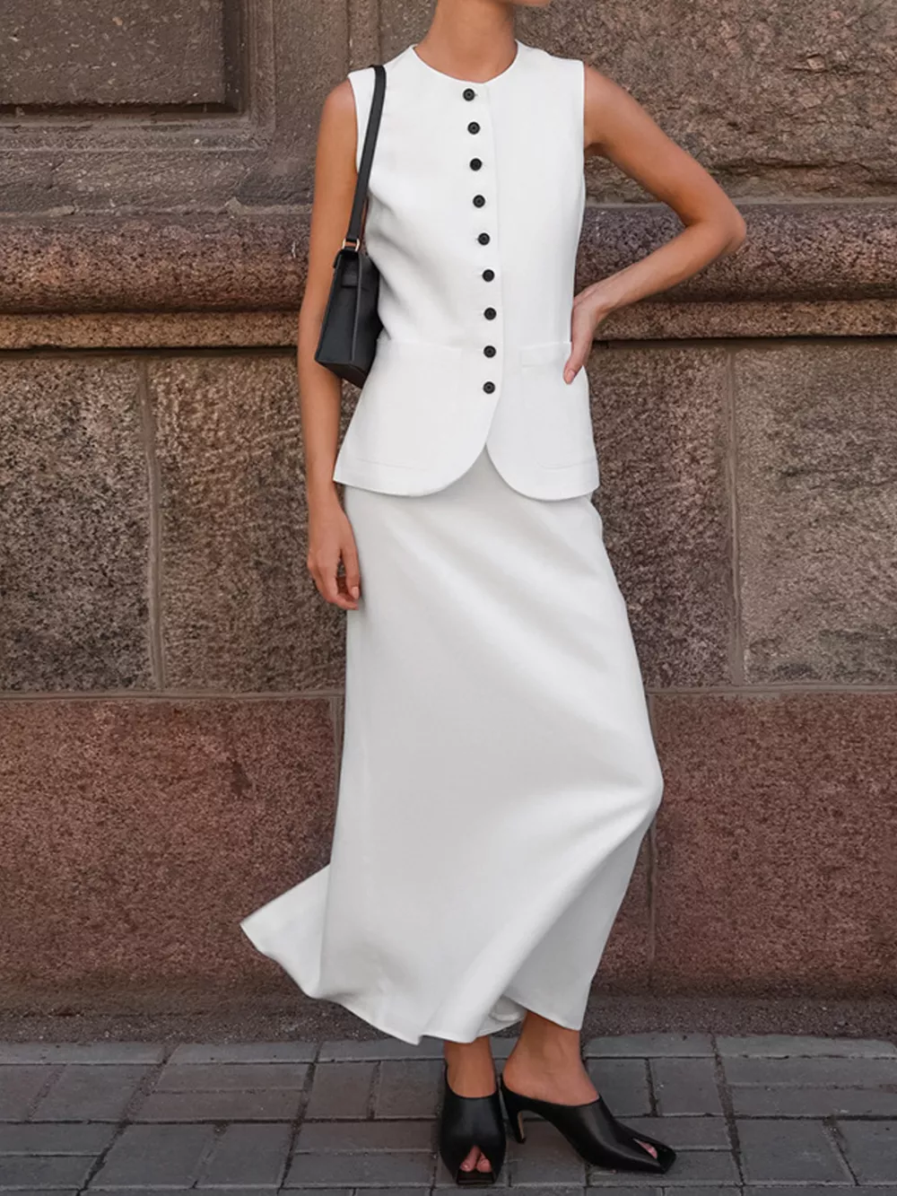Button Up Vest and Maxi Skirt Set, image 2