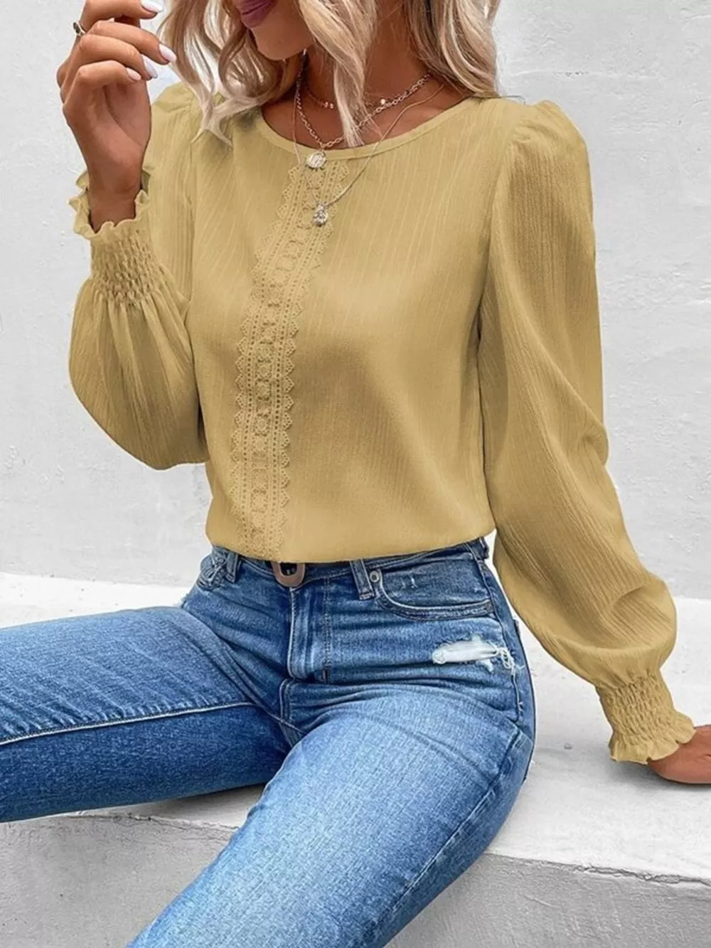 Lace Trim Long Sleeve Blouse, image 16