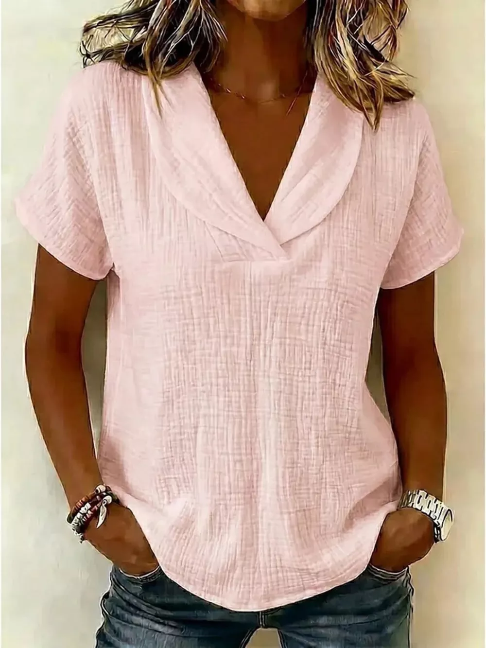 Full Size Textured Short Sleeve Blouse Plus Size, image 6