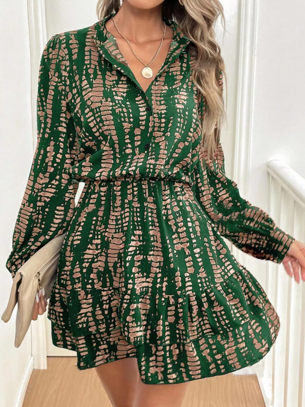 Printed Long Sleeve Mini Dress, image 5