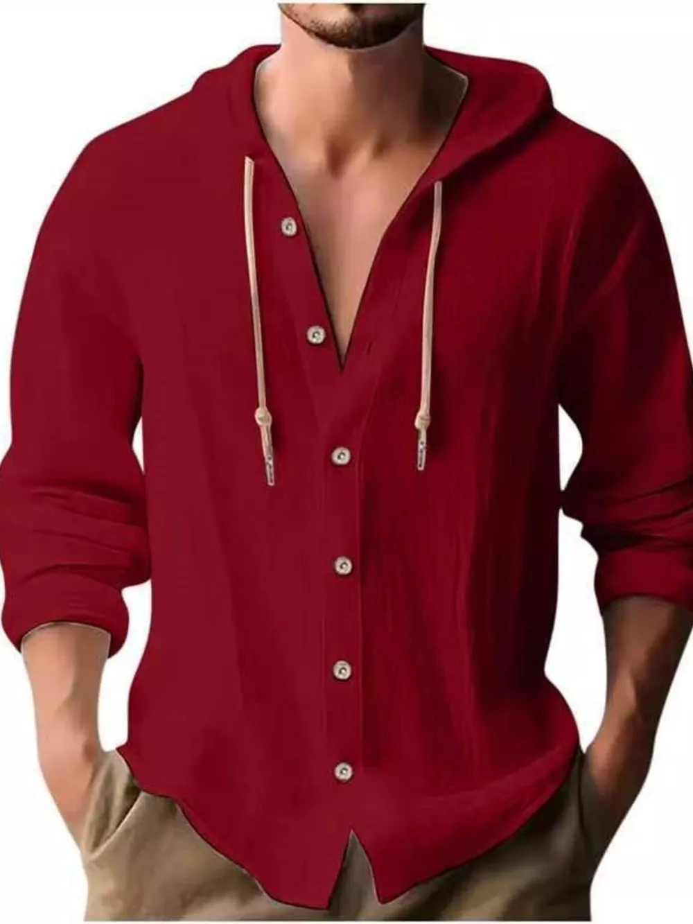 Men's Full Size Casual Button-Down Hooded Top Plus Size, image 10