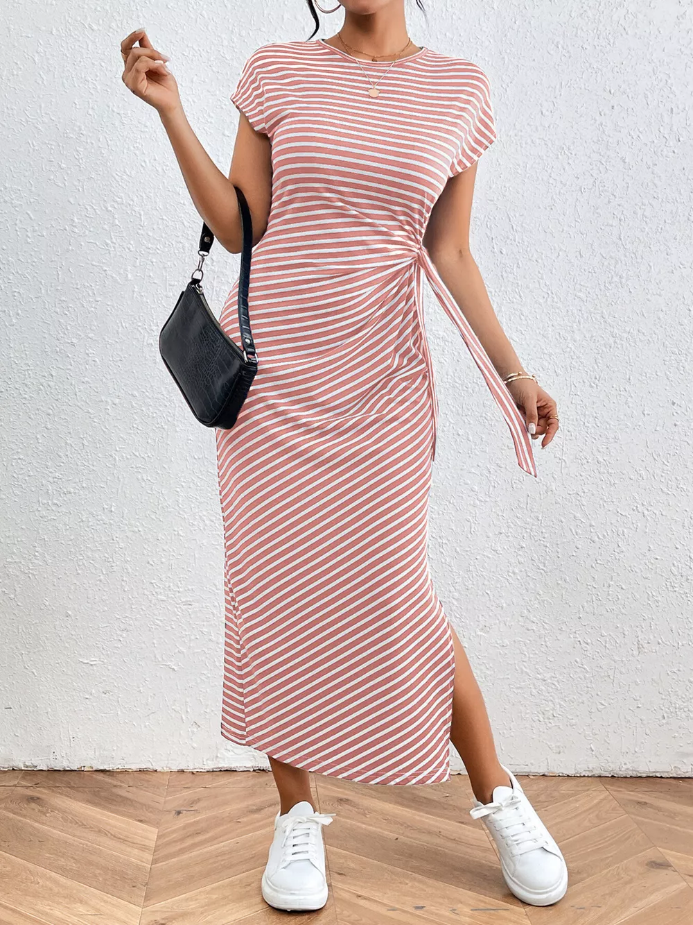 Striped Tie Side Casual Midi Dress, image 11