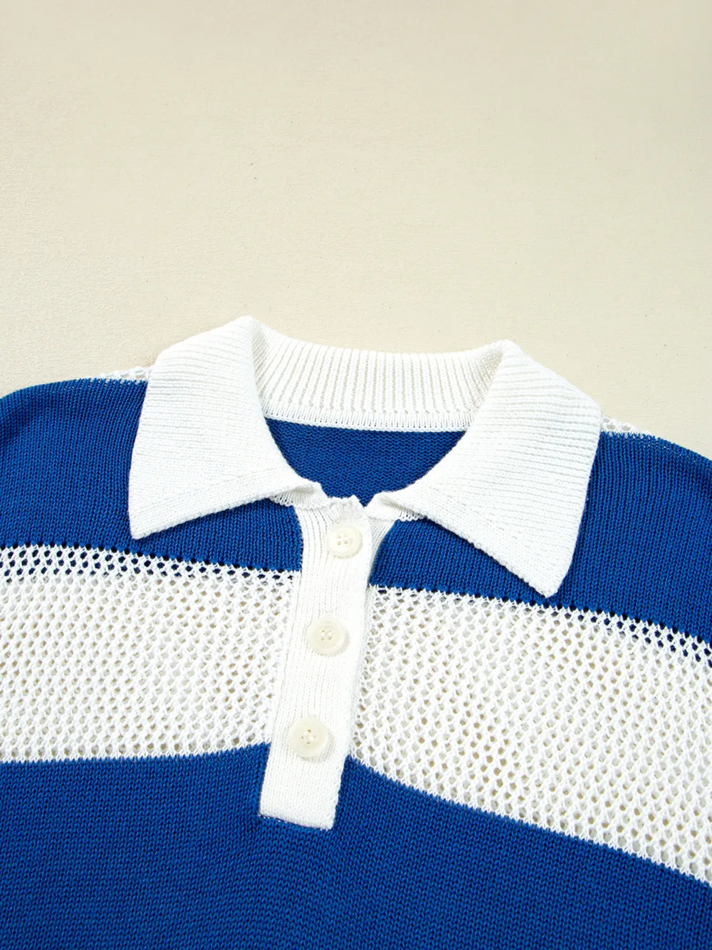 Stripe Colorblock Polo Collar Crochet Knitted Cover Up, image 12