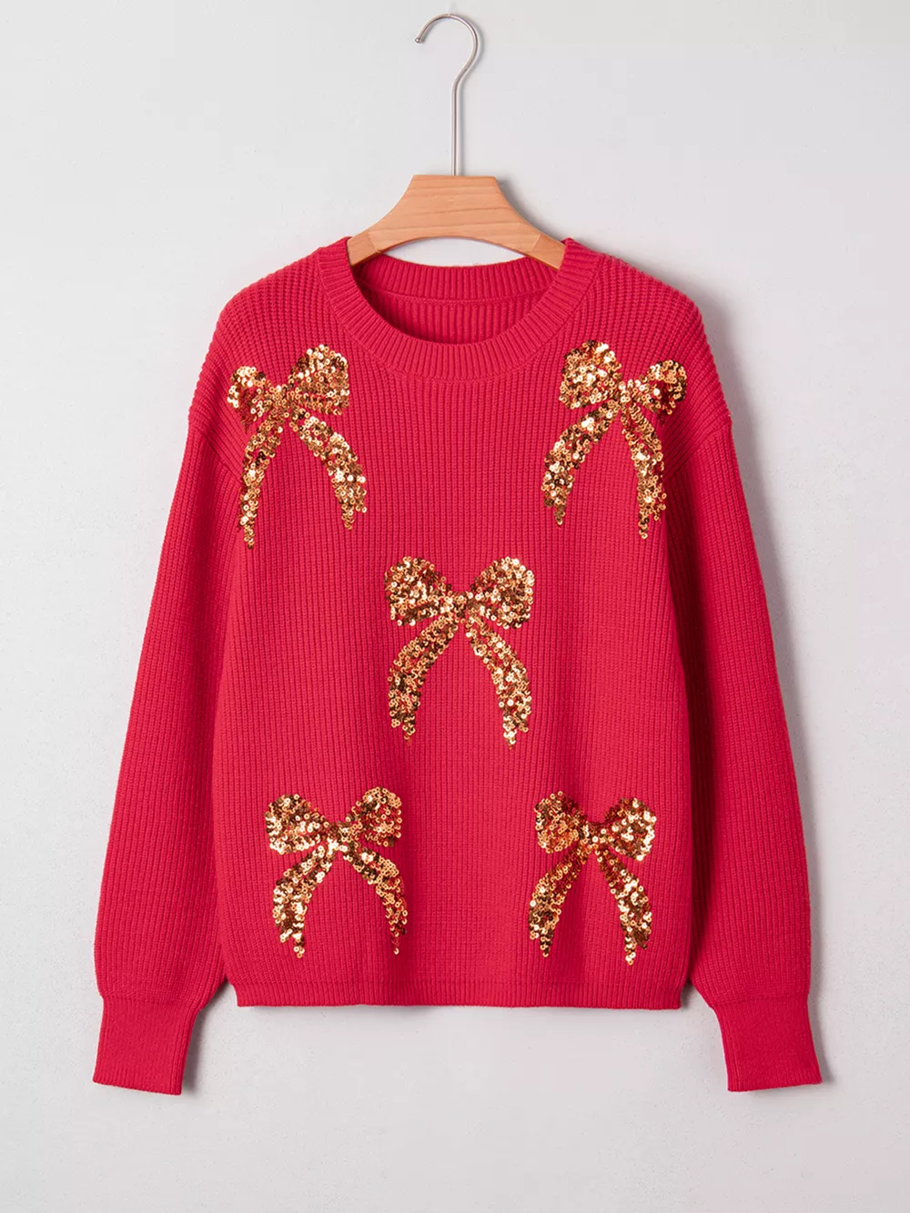 Sequin Bow Accent Drop Shoulder Sweater, image 9