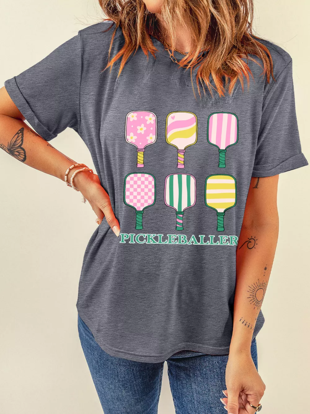 PICKLEBALLER Playful Bats Printed Casual T Shirt, image 5