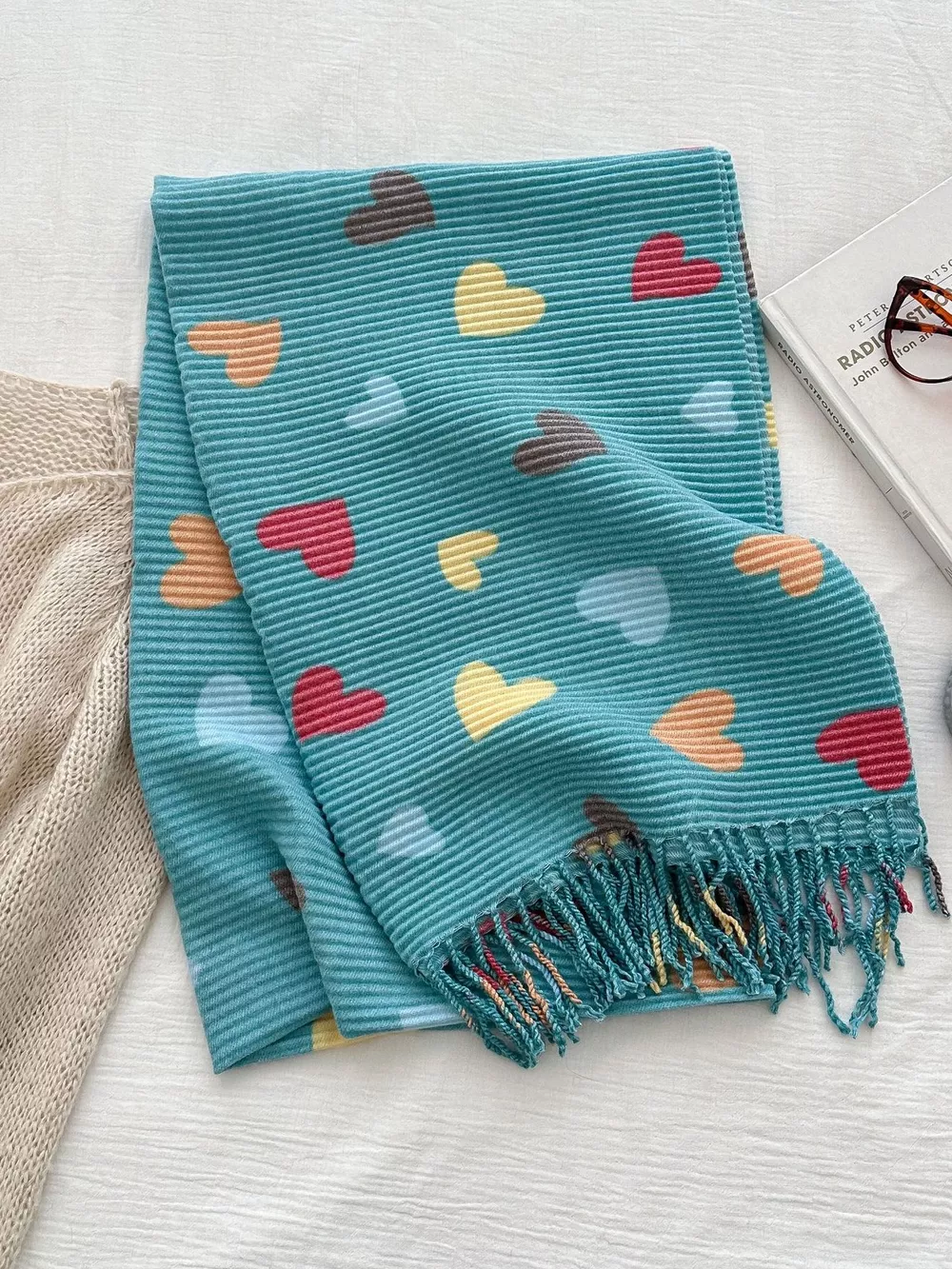 Heart Patterned Tassel Scarf, image 2