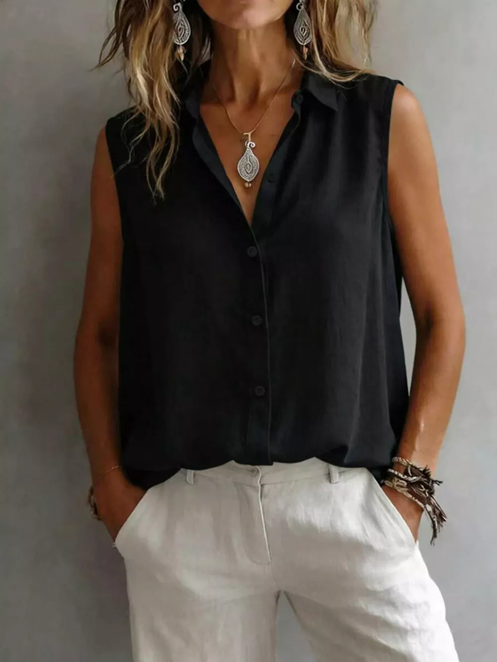Sleeveless Button-Down Shirt, image 9