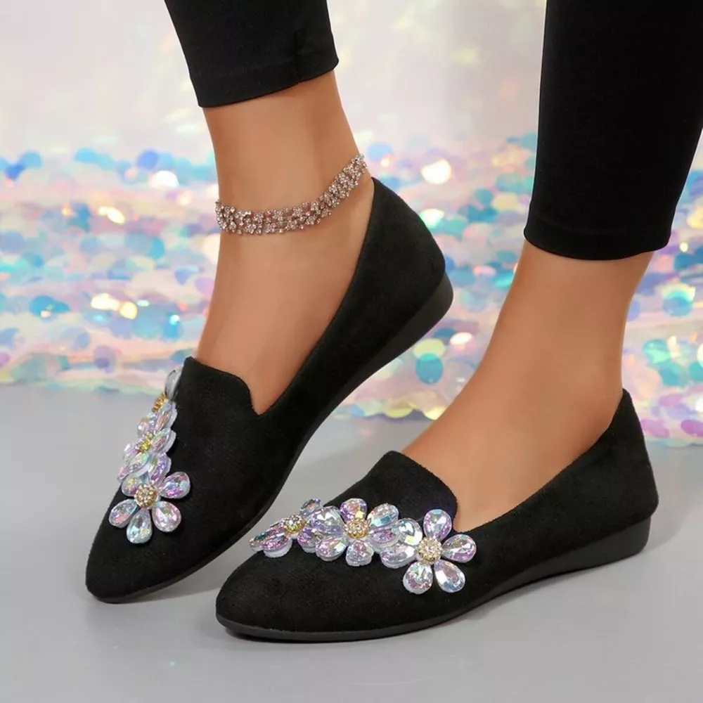 Rhinestone Point Toe Flats Slip-Ons, image 5