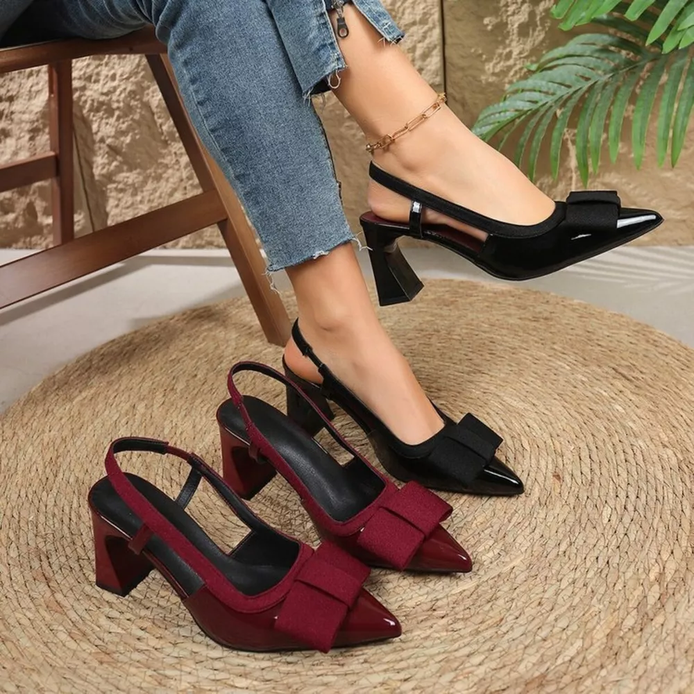 Point Toe Block Heels Slingback Sandals