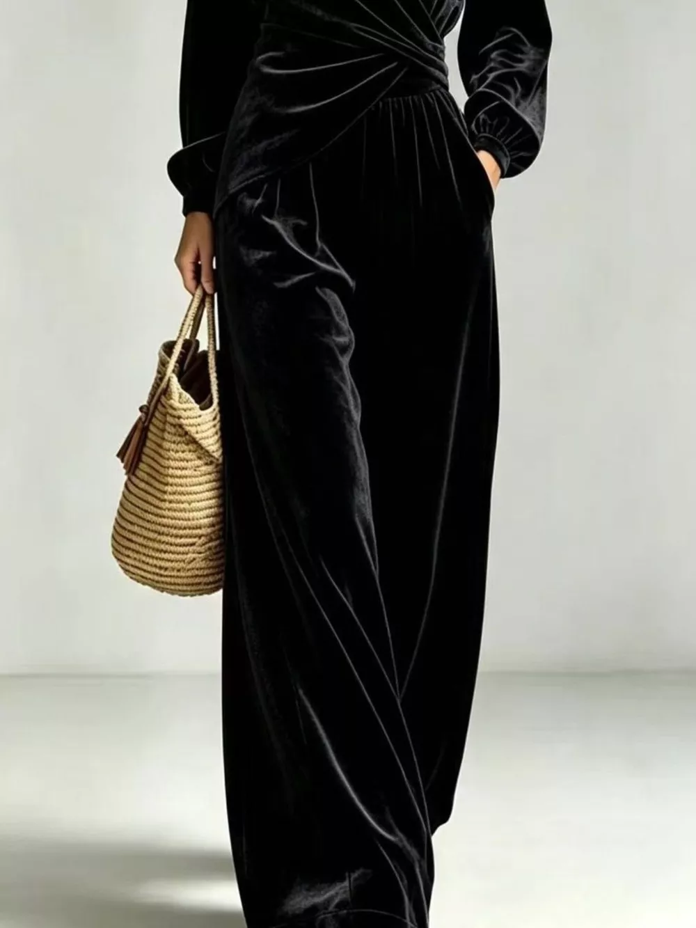 Velvet Wrap-Front Top and Pants Set, image 9