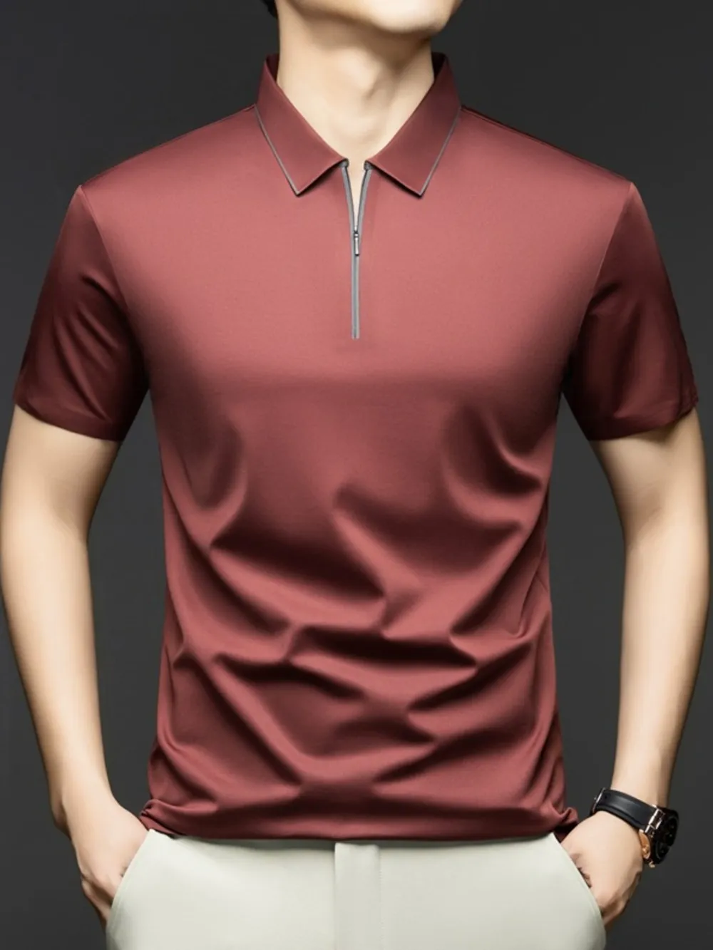 Men's Full Size Short Sleeve Quarter-Zip Polo Plus Size, image 4