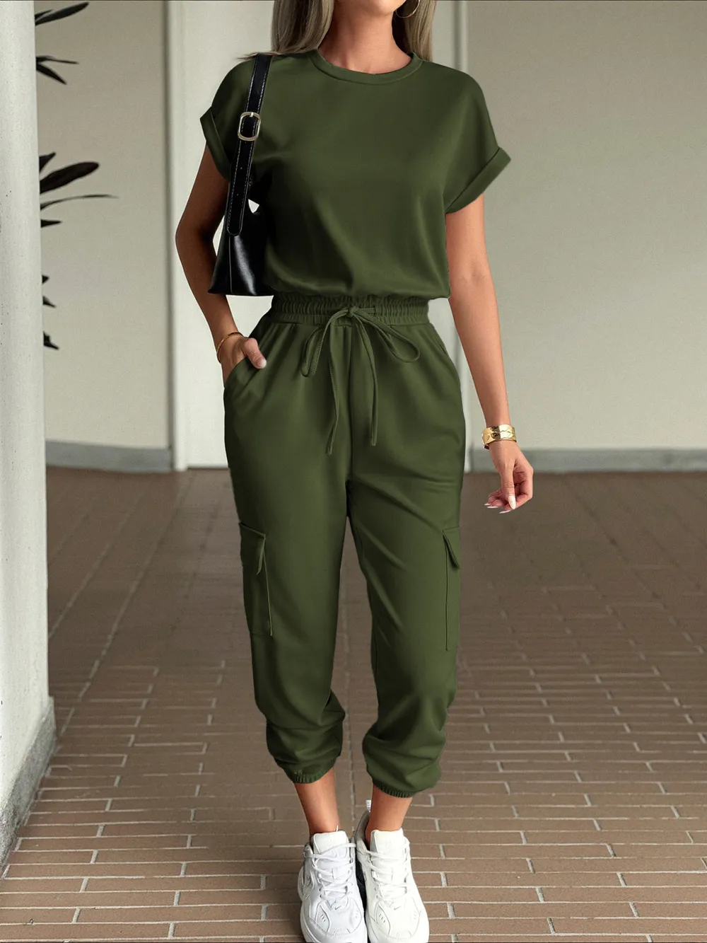Round Neck Short Sleeve Top and Pants Set, image 11